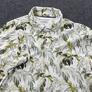 Tommy Bahama Island Zone Button Up Shirt Mens L Palm Print Aloha Hawaii Knit EUC